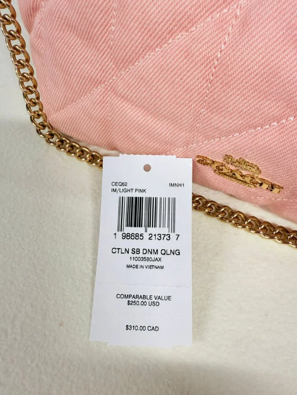 coach Caitlin Shoulder Bag In Regenerative Cotton With Quilting And Charm ceq62